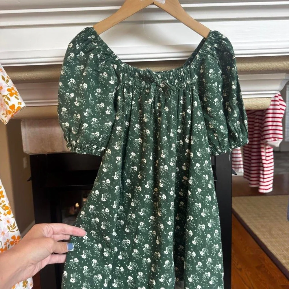 Rylee + Crew deep green floral print girls prairie cottage boho dress size 4-5y